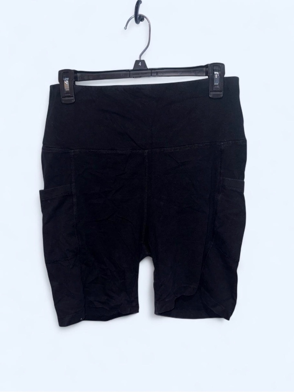 Women's Black High-Rise Bike Shorts with Side Pockets